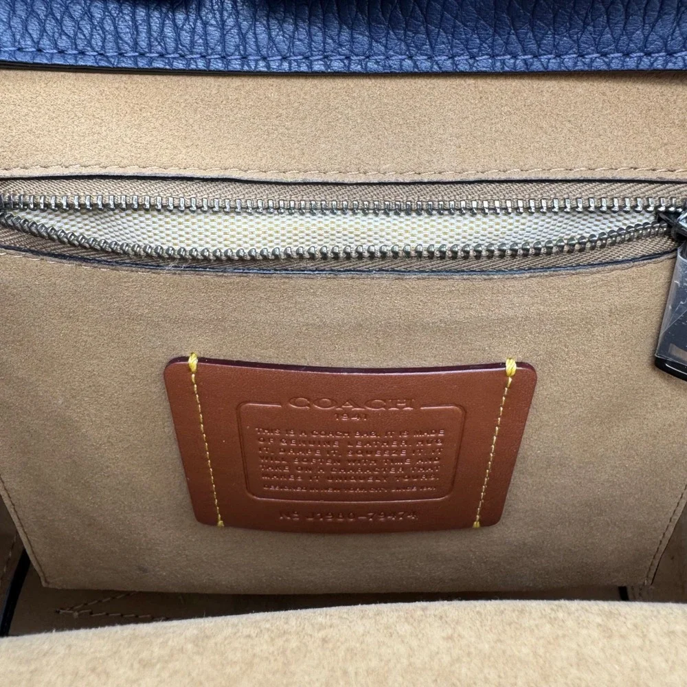 Coach Troupe Navy Blue and Leopard Print Leather Tote Bag Handbag Satchel Purse‎